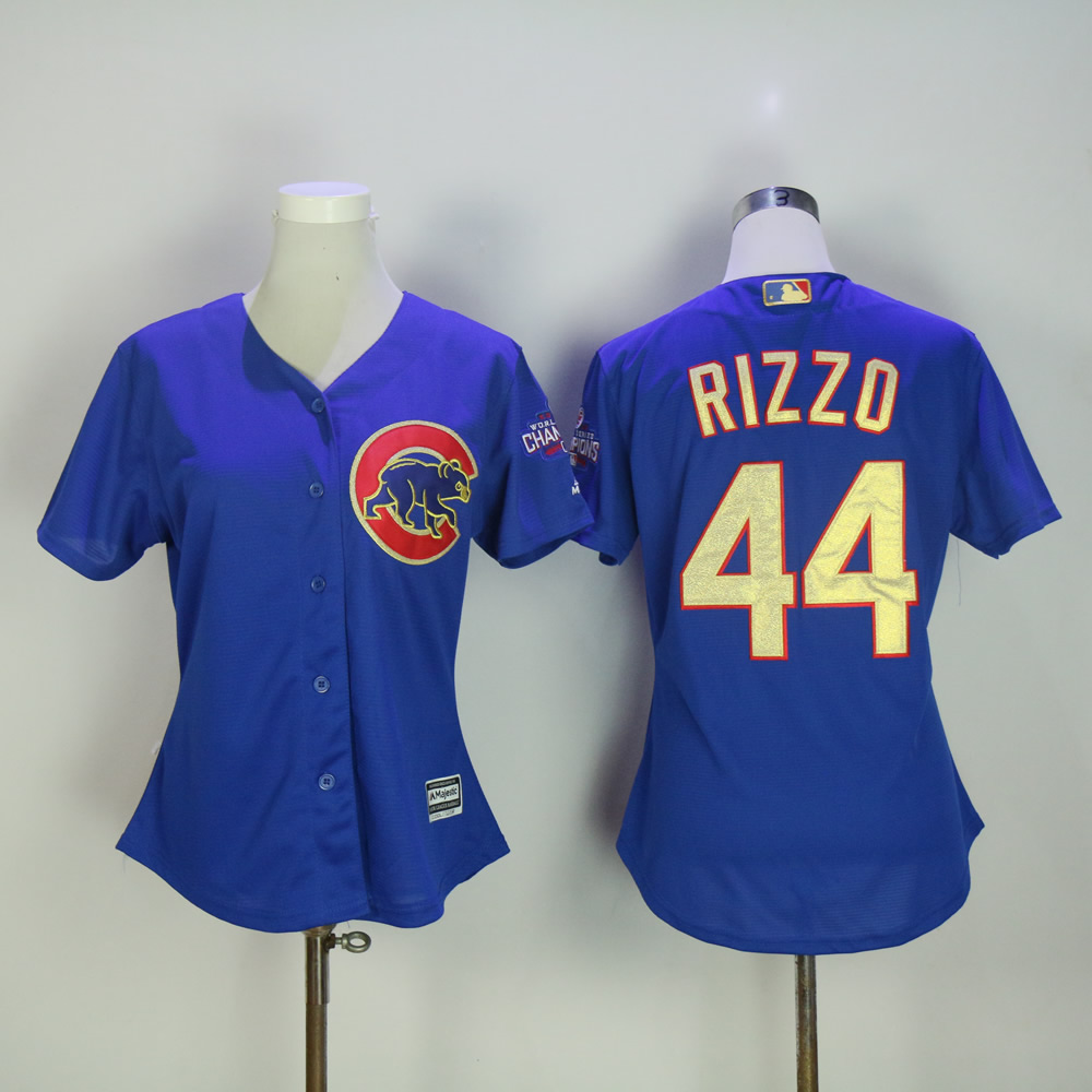 Women Chicago Cubs 44 Rizzo Blue Champion MLB Jerseys